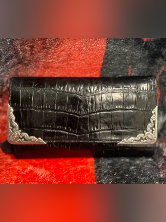 Brighton Accessories - Brighton Black Croc-Embossed Clutch Wallet with Silver Corner Accents
